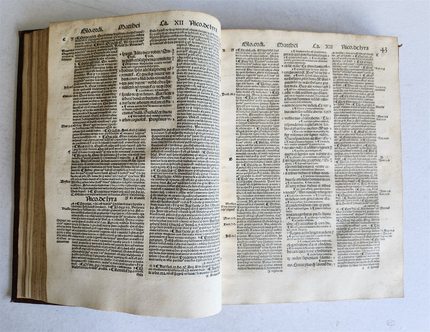 1507 BIBLE POST-INCUNABULA GOSPEL VOLUME by NICOLAS DE LYRA antique FOLIO