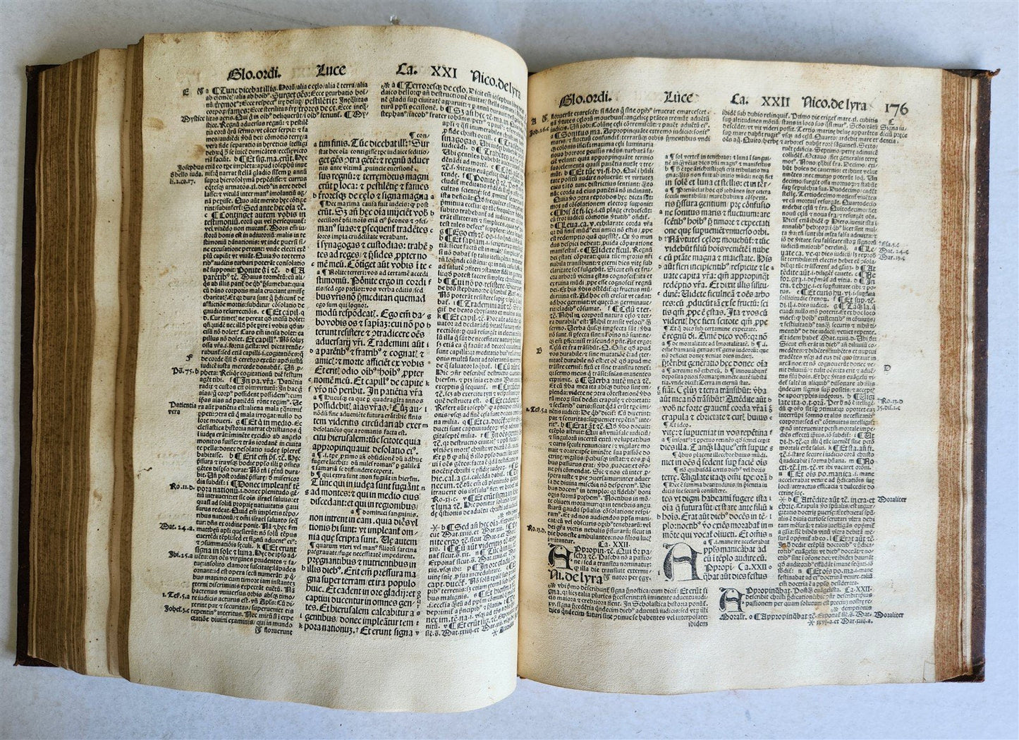 1507 BIBLE POST-INCUNABULA GOSPEL VOLUME by NICOLAS DE LYRA antique FOLIO