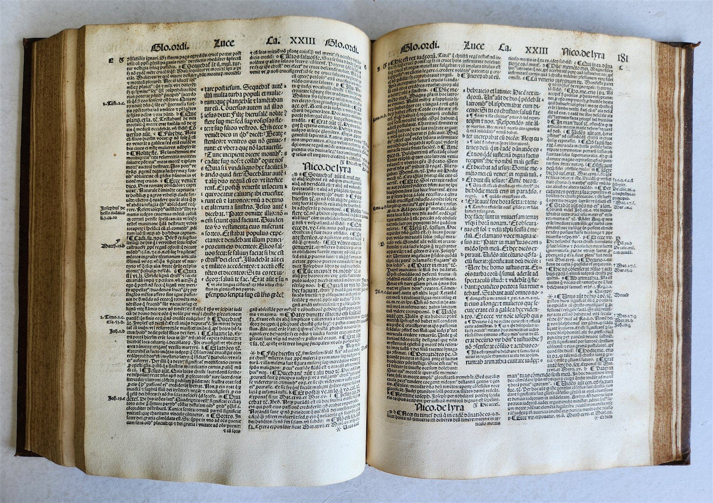 1507 BIBLE POST-INCUNABULA GOSPEL VOLUME by NICOLAS DE LYRA antique FOLIO