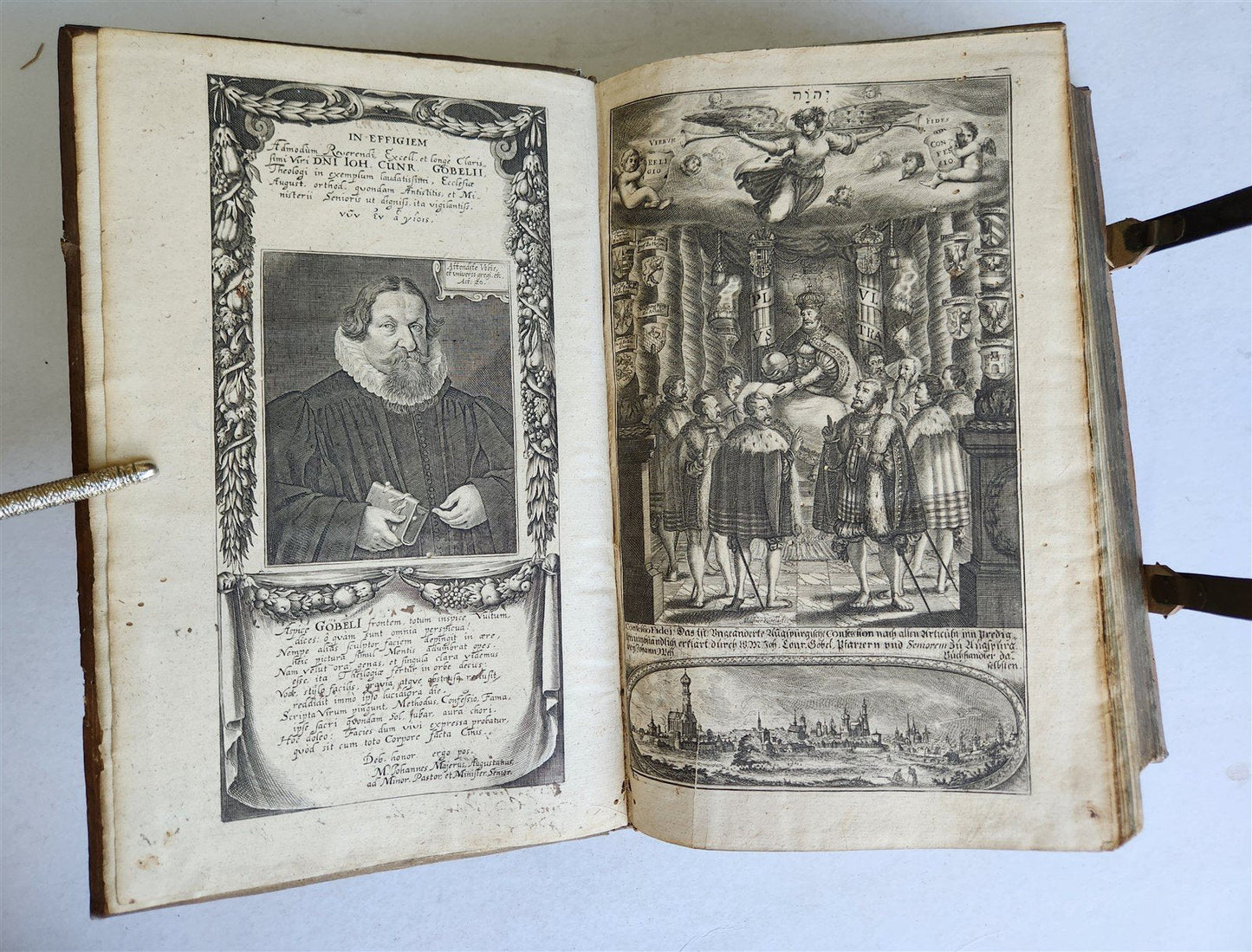 1654 SERMONS Augustana fidei confessio antique PIGSKIN BOUND FOLIO w/ CLASPS