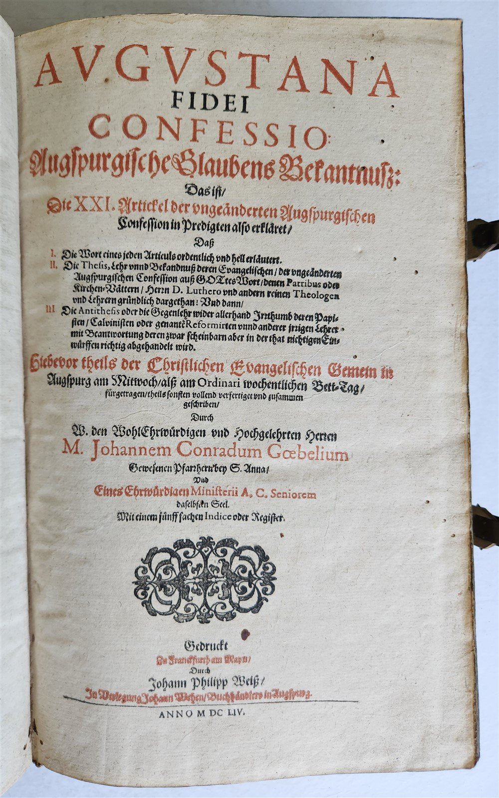 1654 SERMONS Augustana fidei confessio antique PIGSKIN BOUND FOLIO w/ CLASPS