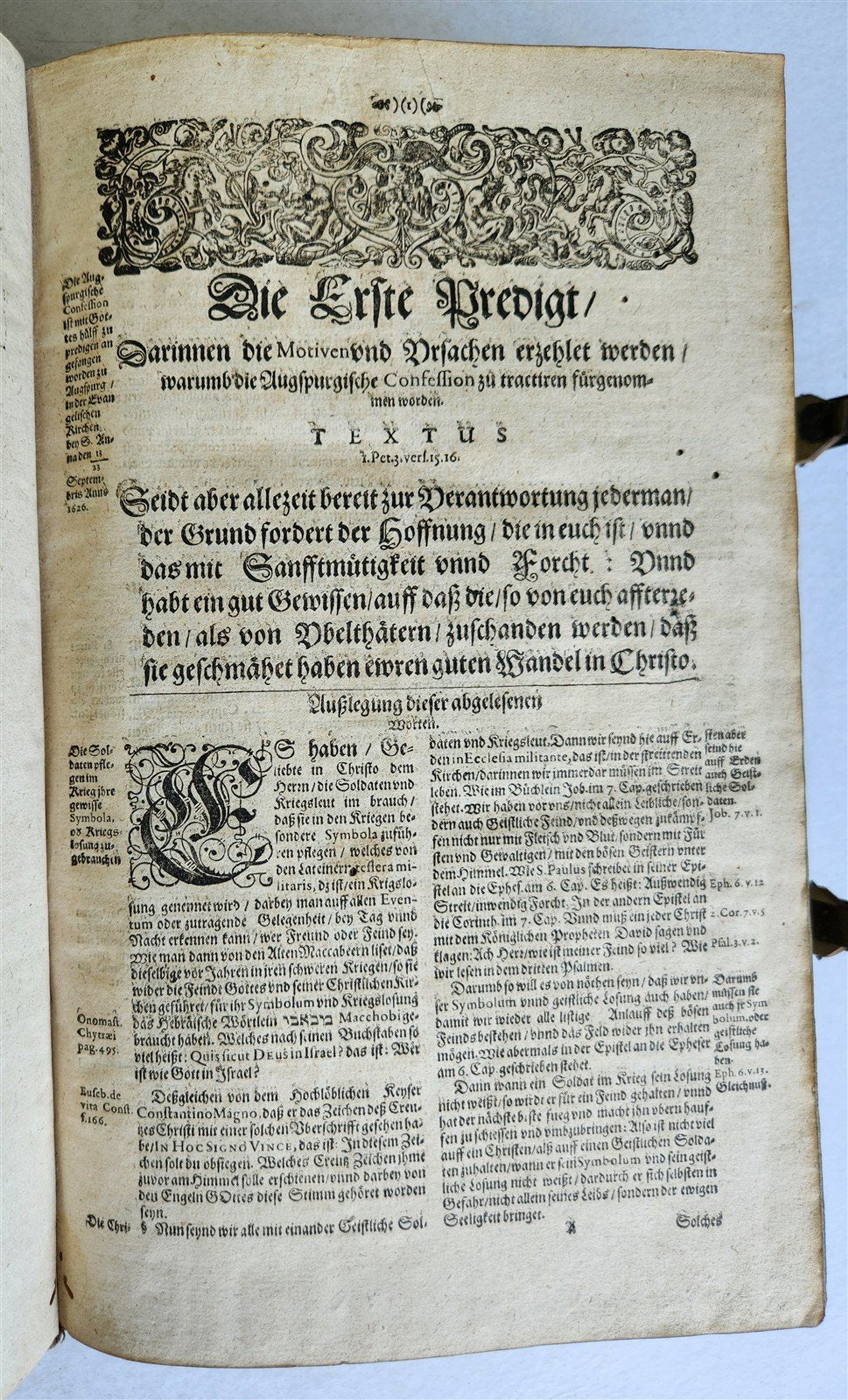 1654 SERMONS Augustana fidei confessio antique PIGSKIN BOUND FOLIO w/ CLASPS