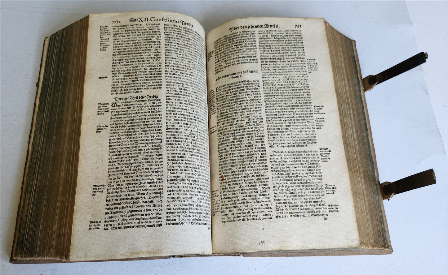 1654 SERMONS Augustana fidei confessio antique PIGSKIN BOUND FOLIO w/ CLASPS