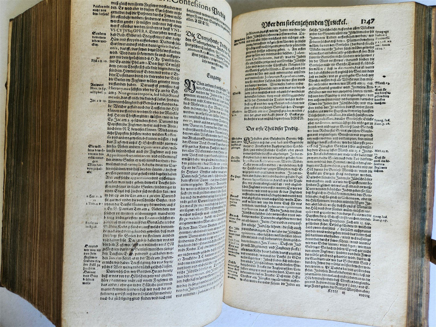 1654 SERMONS Augustana fidei confessio antique PIGSKIN BOUND FOLIO w/ CLASPS
