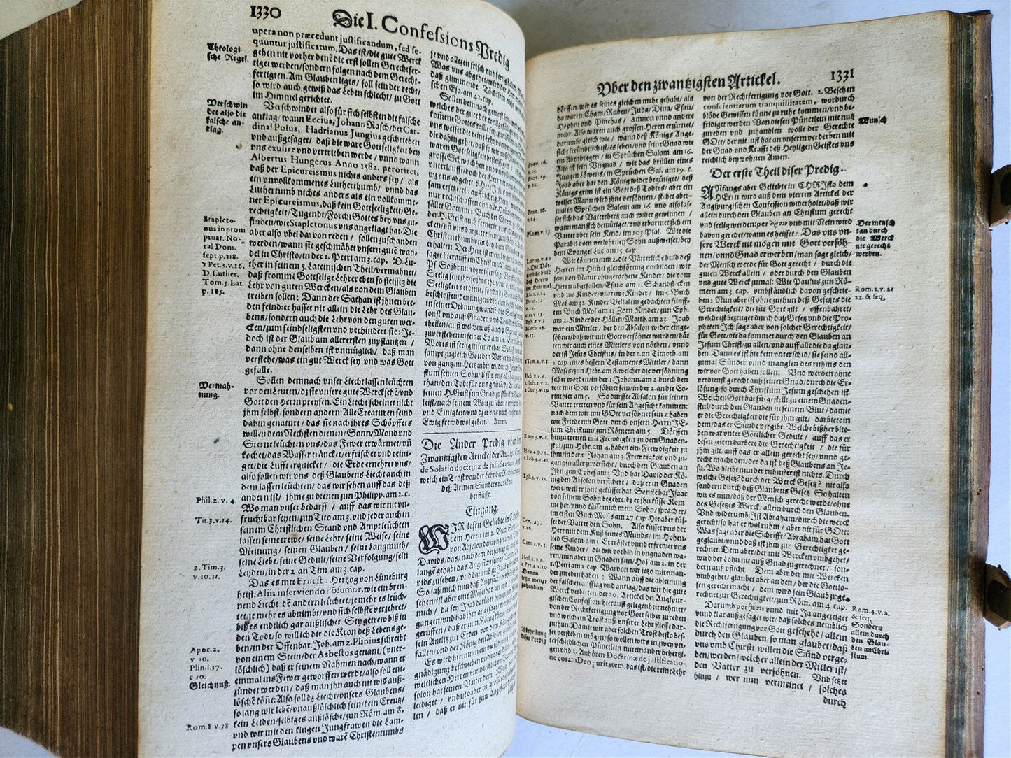 1654 SERMONS Augustana fidei confessio antique PIGSKIN BOUND FOLIO w/ CLASPS