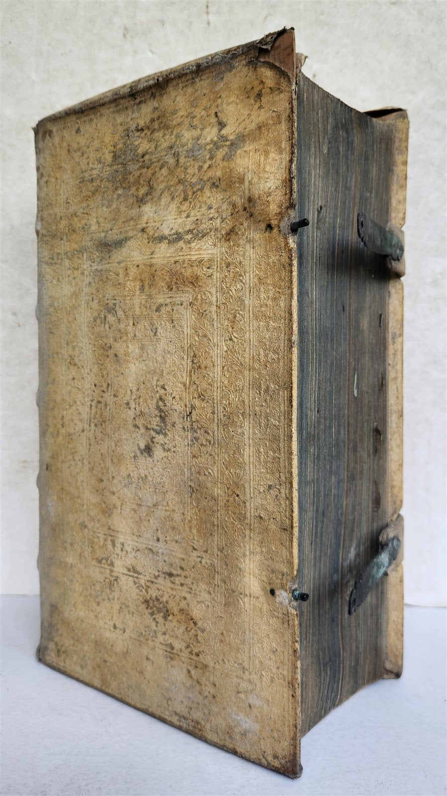 1700 THEOLOGY by GEORII GOBAT antique BLIND-STAMPED PIGSKIN BOUND FOLIO w/CLASPS
