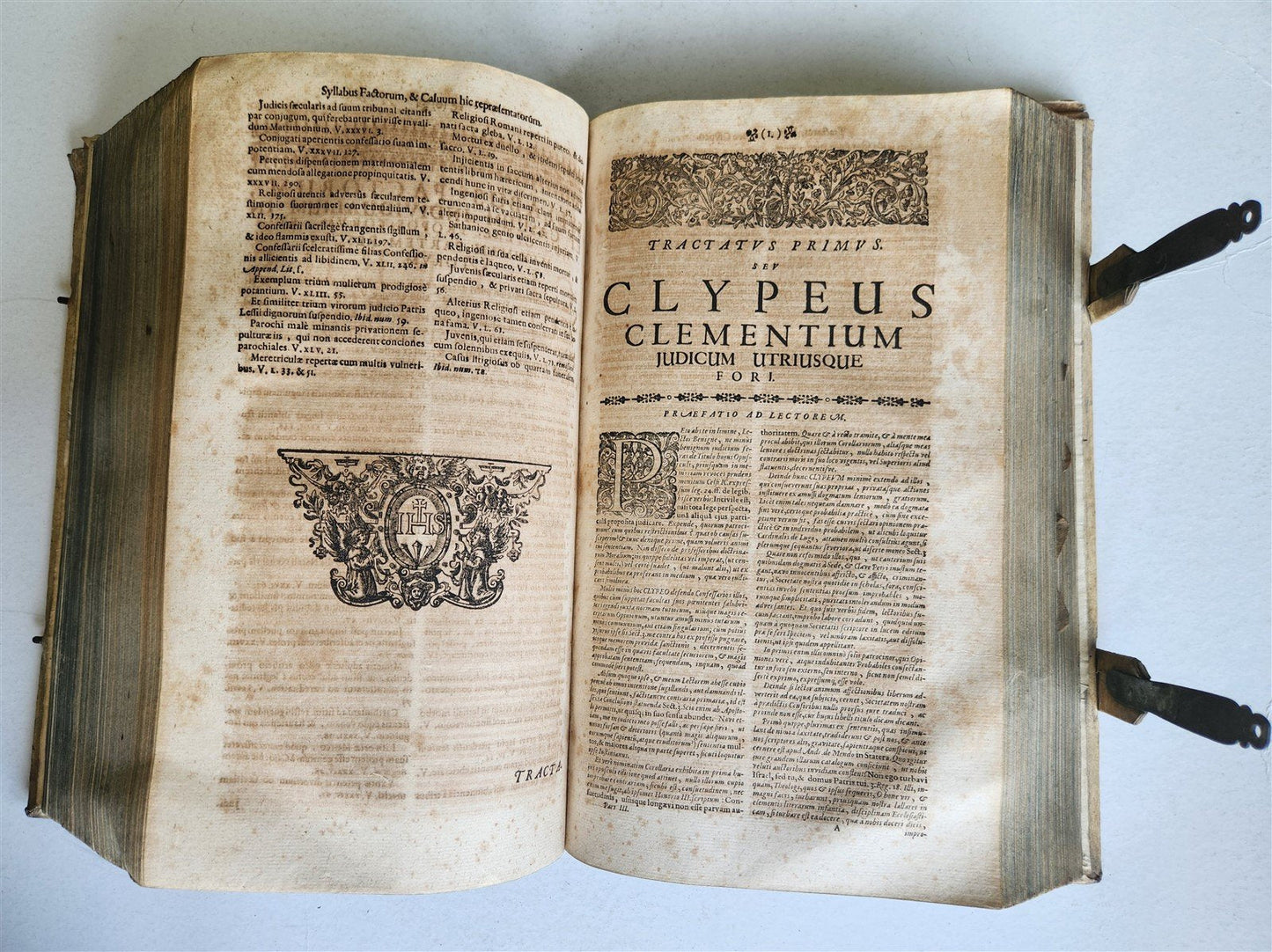 1700 THEOLOGY by GEORII GOBAT antique BLIND-STAMPED PIGSKIN BOUND FOLIO w/CLASPS