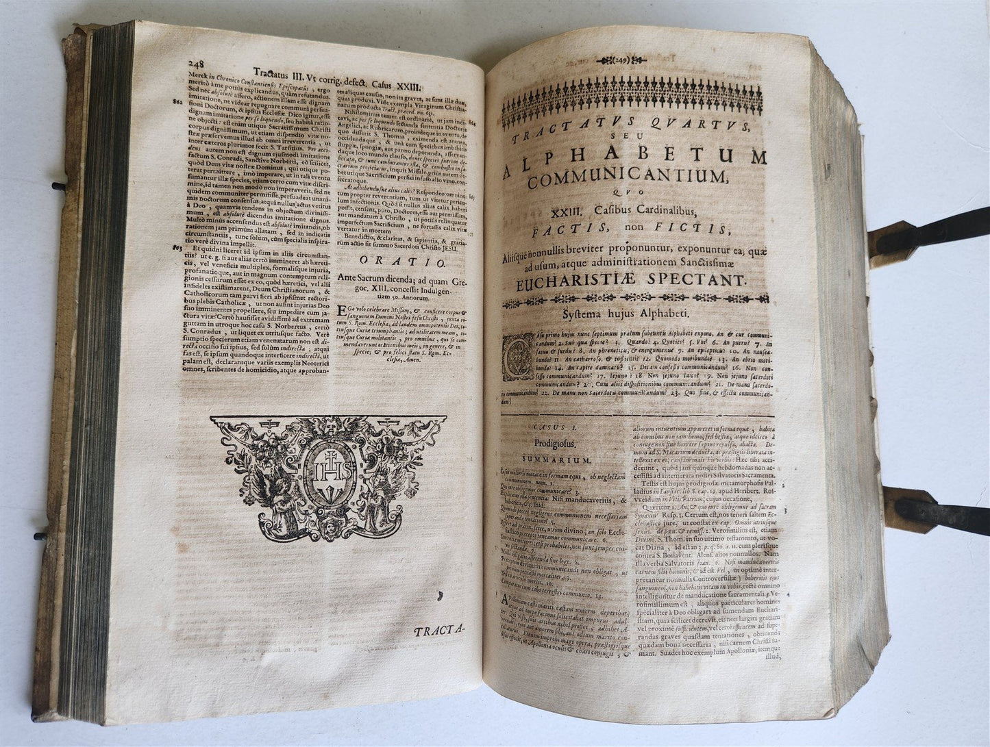 1700 THEOLOGY by GEORII GOBAT antique BLIND-STAMPED PIGSKIN BOUND FOLIO w/CLASPS