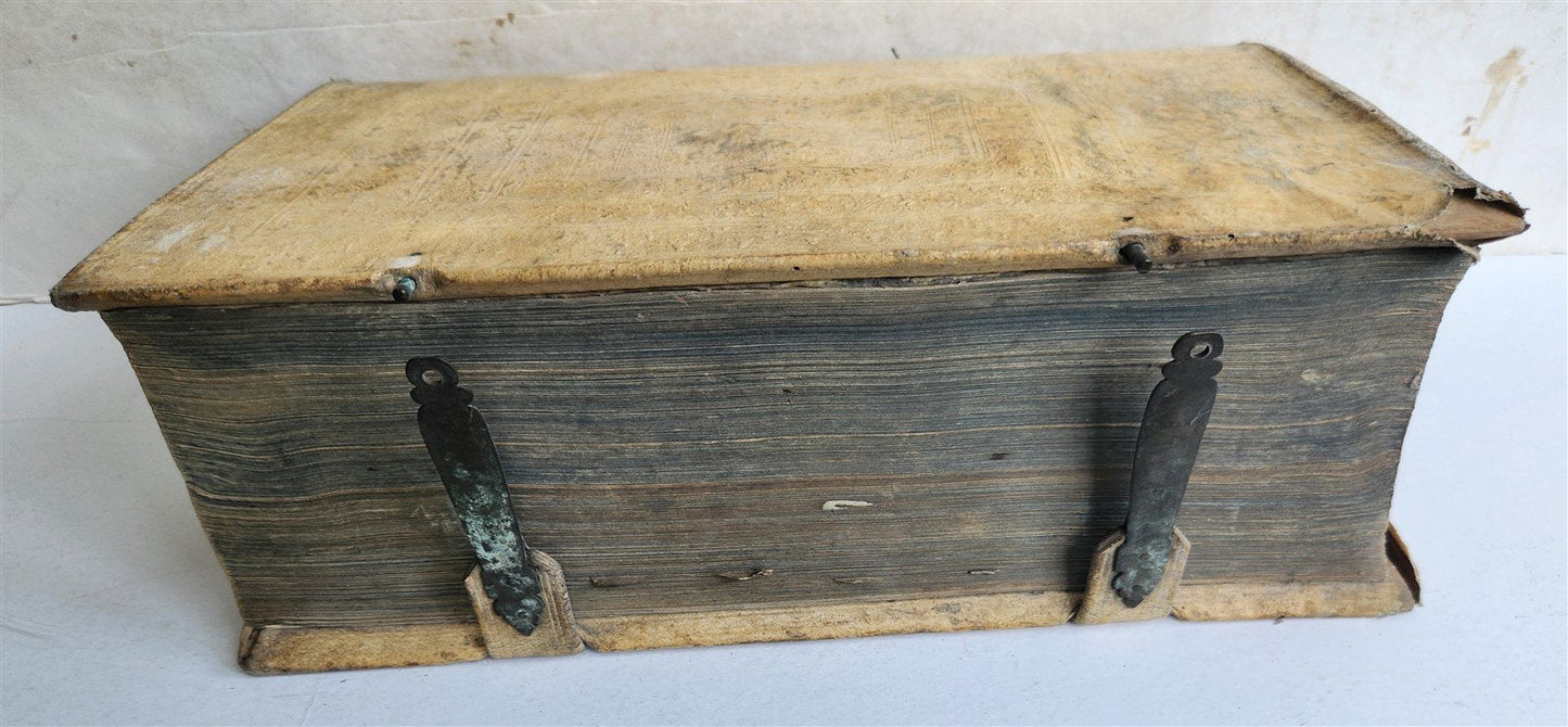 1700 THEOLOGY by GEORII GOBAT antique BLIND-STAMPED PIGSKIN BOUND FOLIO w/CLASPS