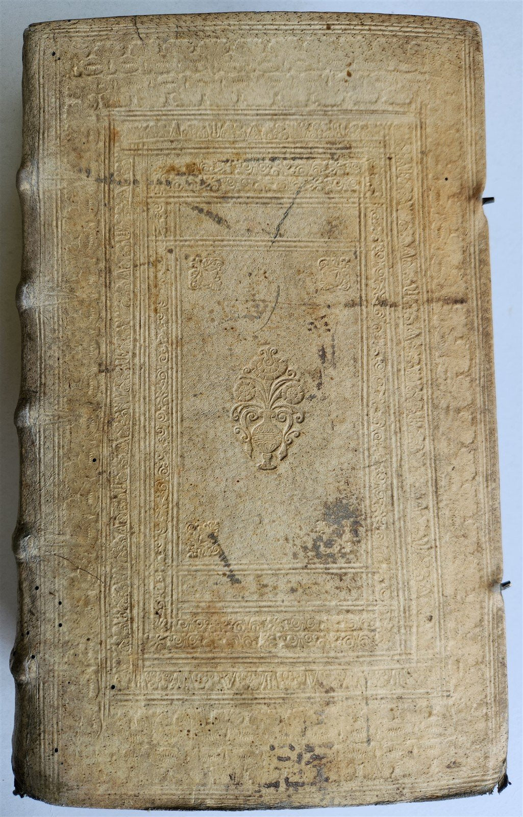 1702 POLYANTHEA SACRA antique BLIND-STAMPED PIGSKIN BOUND FOLIO w/CLASPS