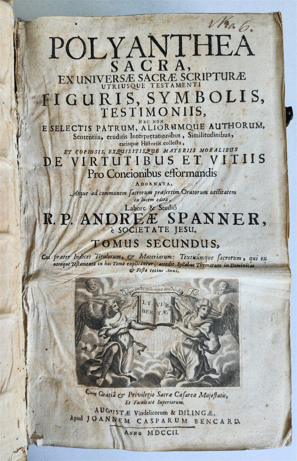 1702 POLYANTHEA SACRA antique BLIND-STAMPED PIGSKIN BOUND FOLIO w/CLASPS