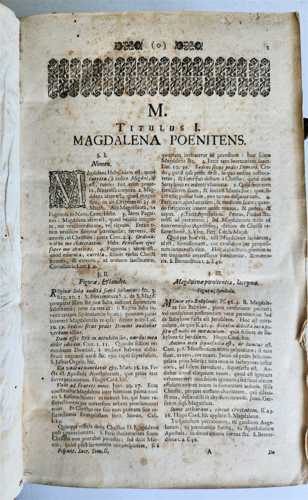 1702 POLYANTHEA SACRA antique BLIND-STAMPED PIGSKIN BOUND FOLIO w/CLASPS