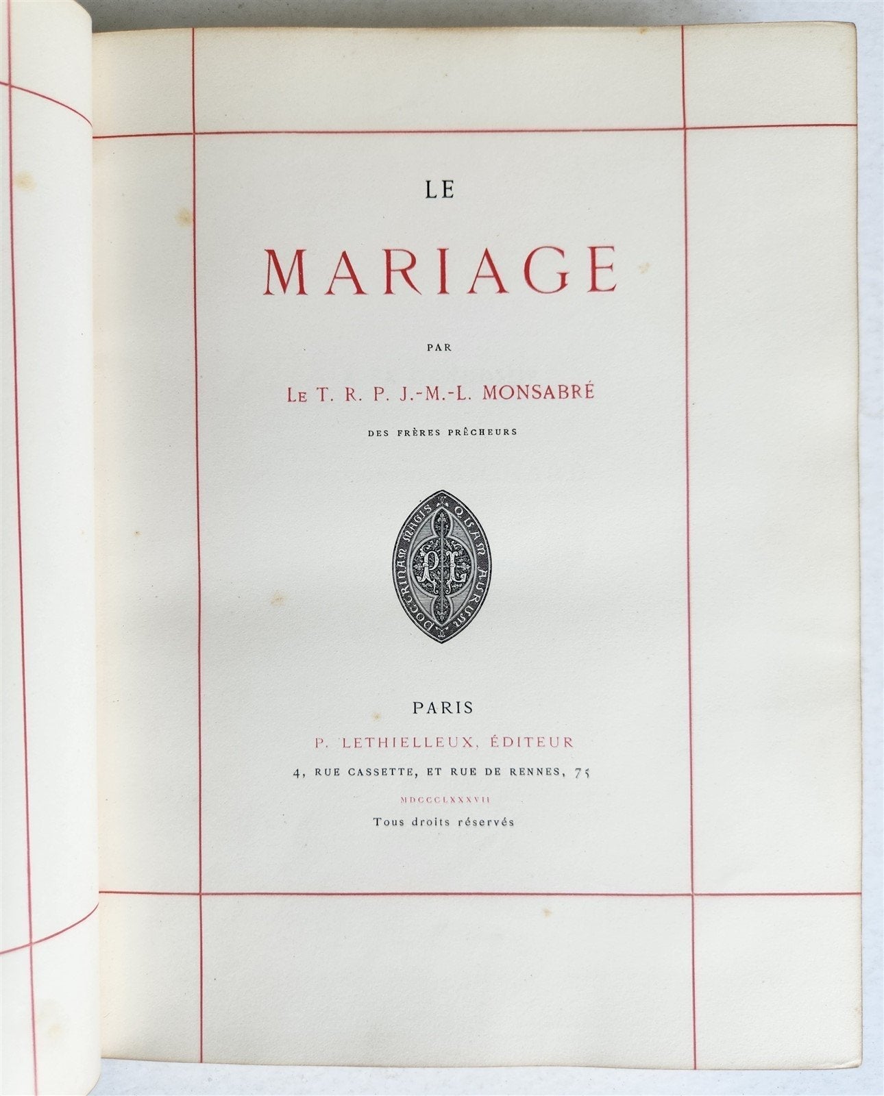 1887 LE MARIAGE by Monsabre ILLUSTRATED antique DARK BROWN MOROCCO BINDING