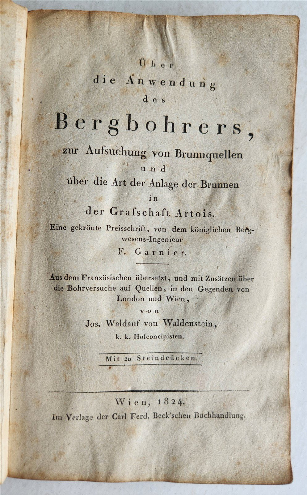1824 WELL DRILLING MANUAL antique ILLUSTRATED w/ 20 FOLDING PLATES in GERMAN