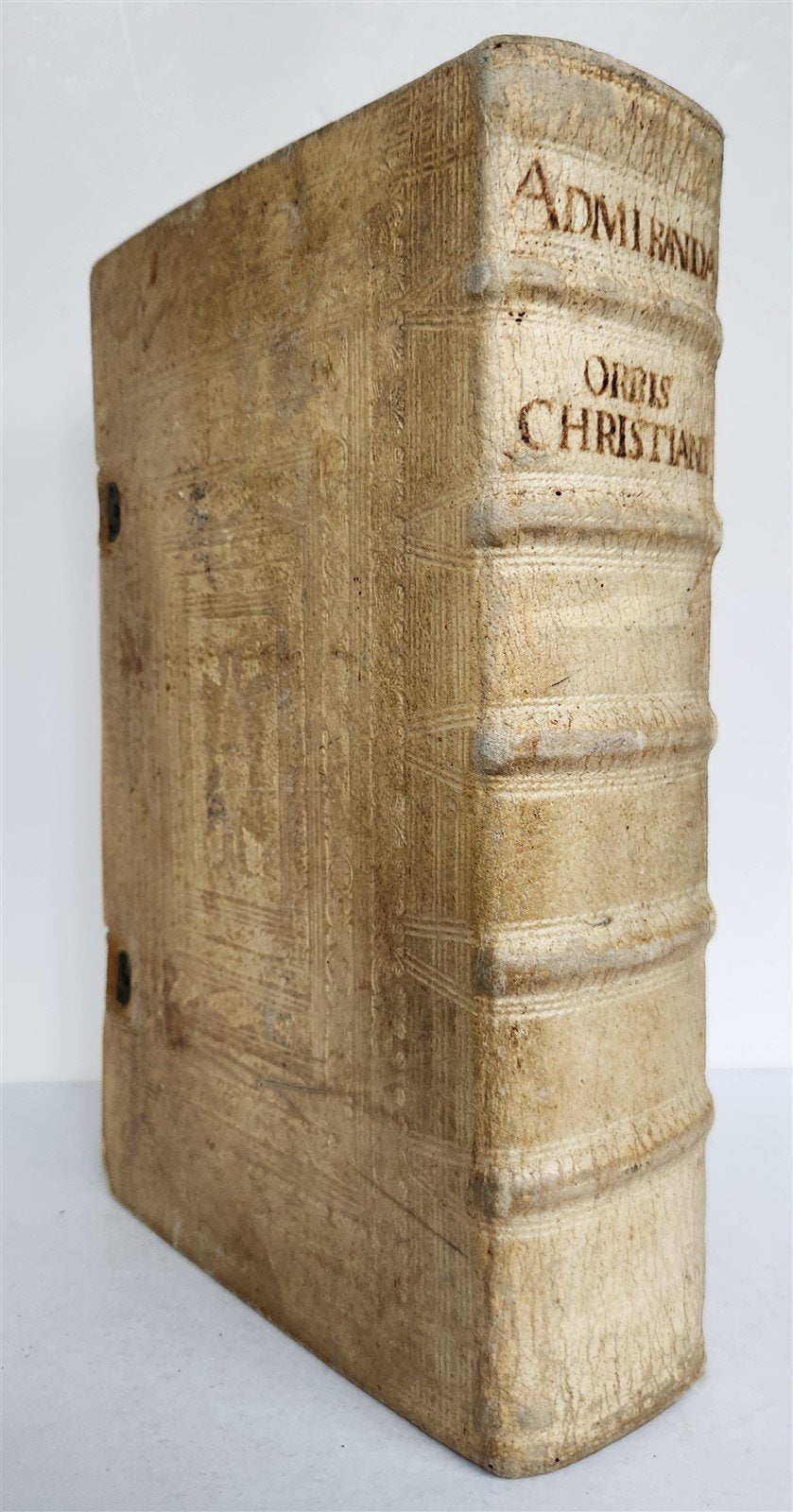 1695 WONDERS of CHRISTIAN WORLD antique PIGSKIN FOLIO ADMIRANDA ORBIS CHRISTIANI