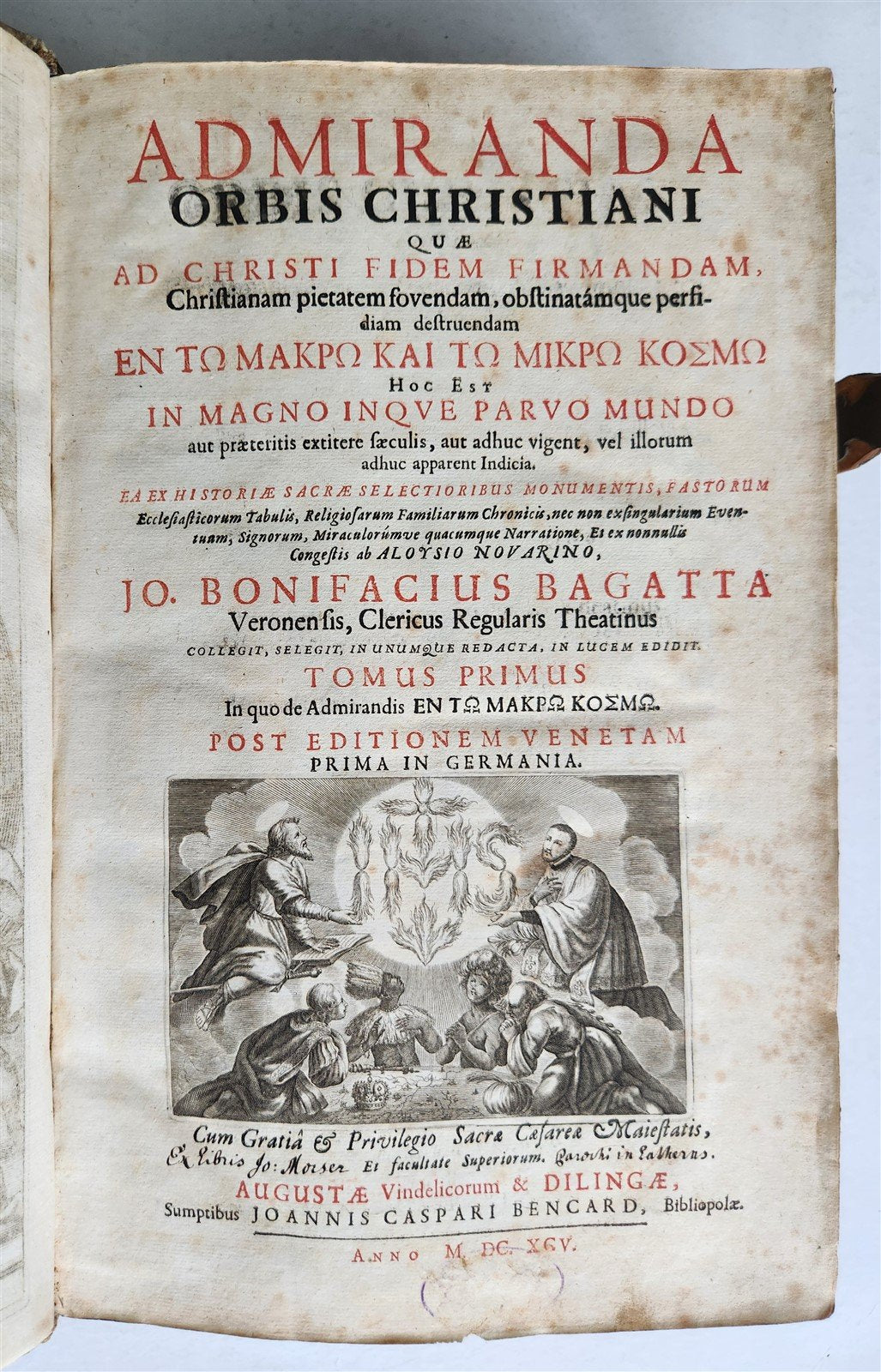 1695 WONDERS of CHRISTIAN WORLD antique PIGSKIN FOLIO ADMIRANDA ORBIS CHRISTIANI