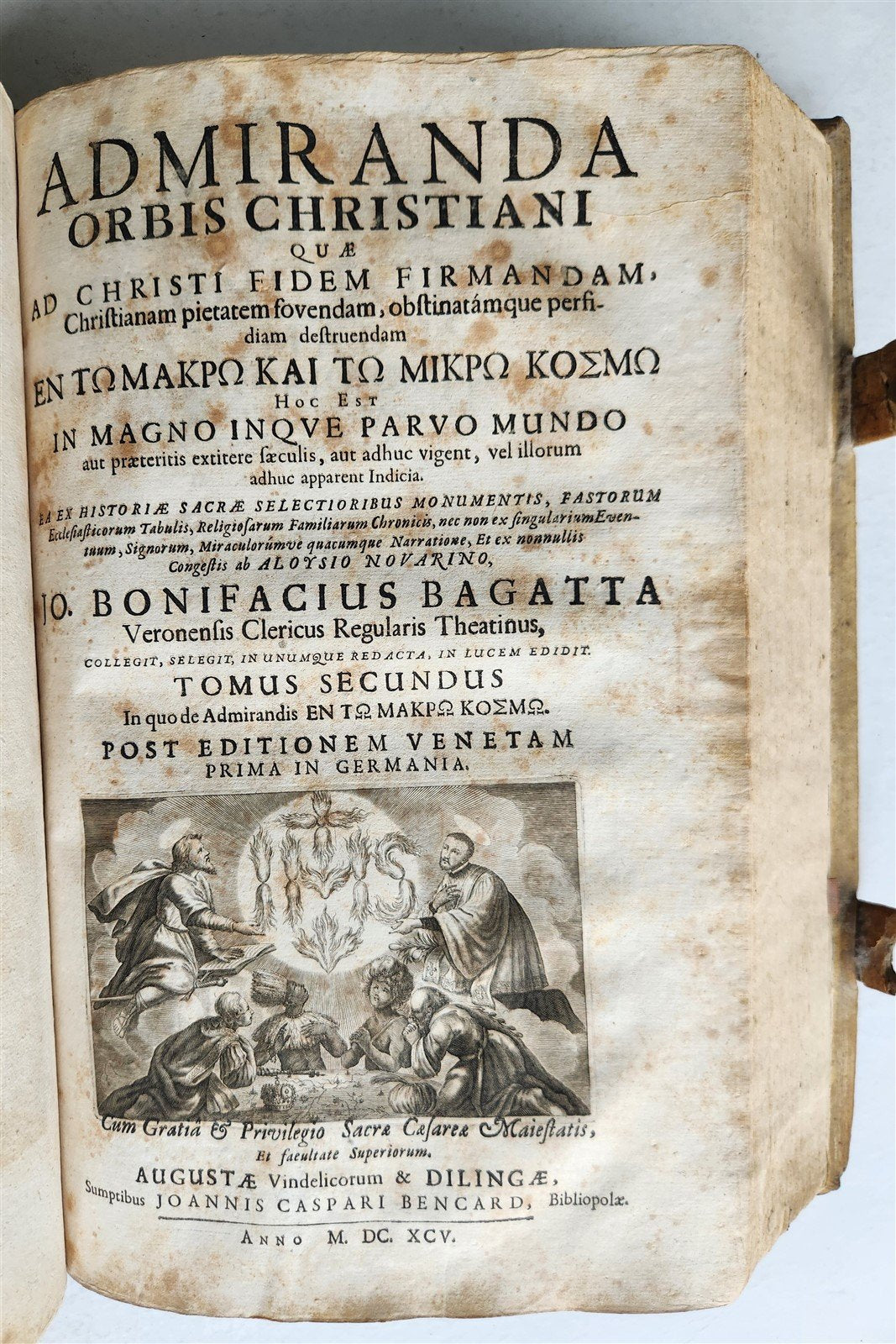 1695 WONDERS of CHRISTIAN WORLD antique PIGSKIN FOLIO ADMIRANDA ORBIS CHRISTIANI