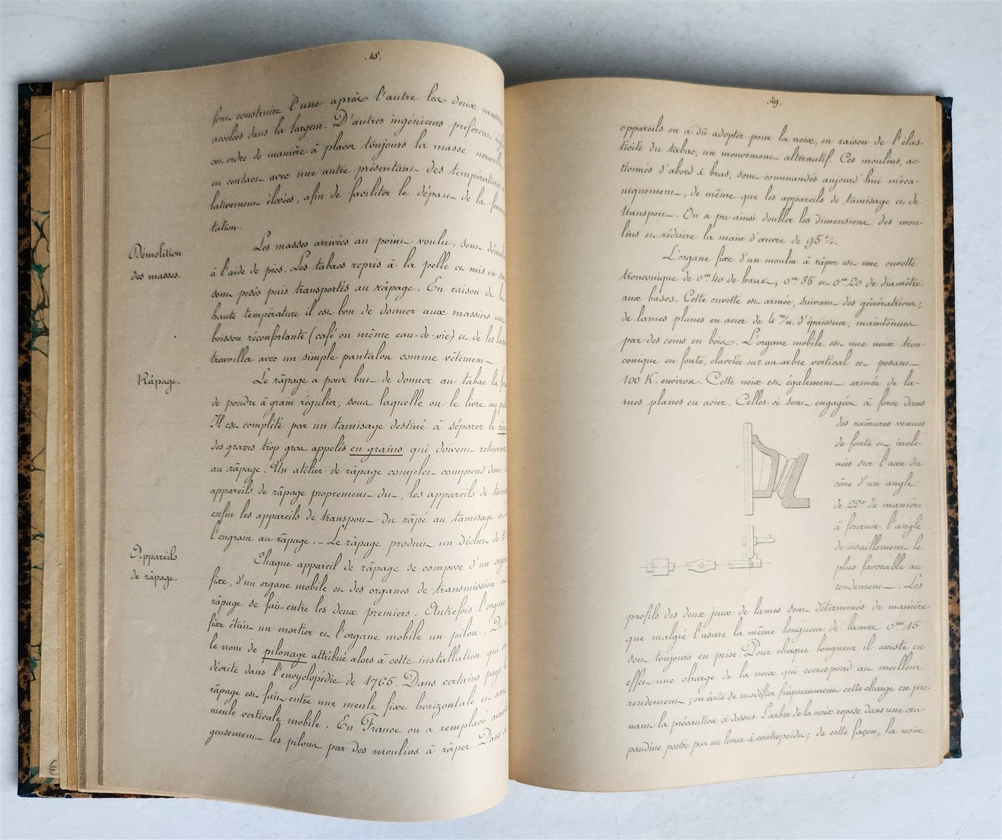 1893 TOBACCO FABRICATION COURSE antique FRENCH MANUSCRIPT COLLOTYPE illustrated