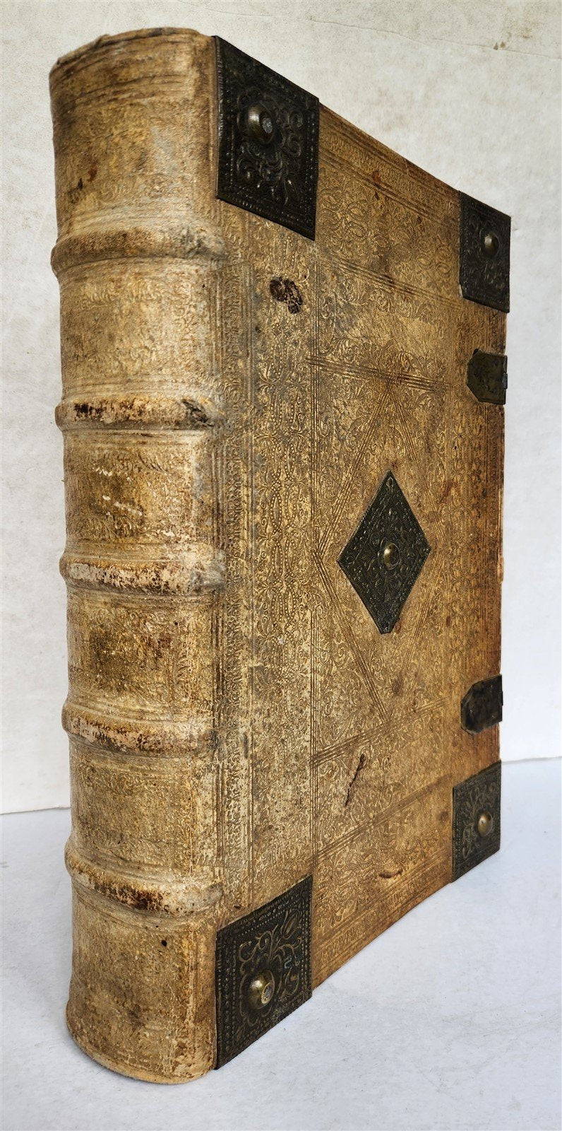 1736 SWISS LUTHER BIBLE antique PIGSKIN BOUND FOLIO w/ BRASS FITTINGS & CLASPS