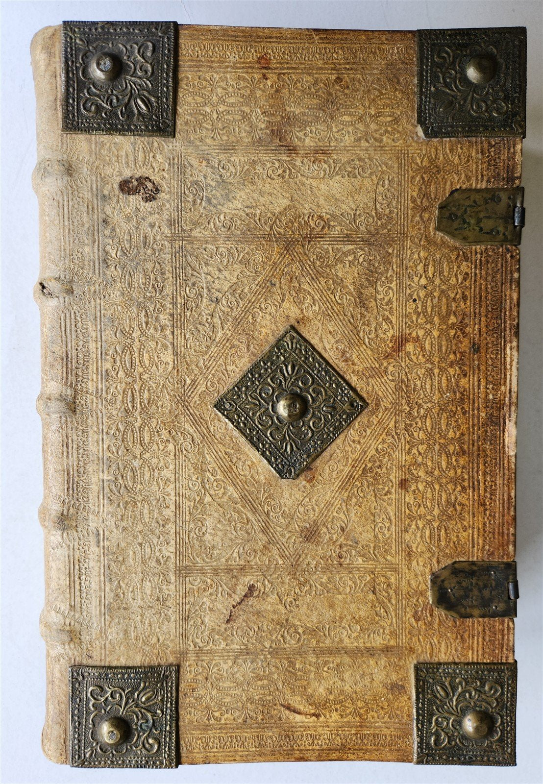 1736 SWISS LUTHER BIBLE antique PIGSKIN BOUND FOLIO w/ BRASS FITTINGS & CLASPS