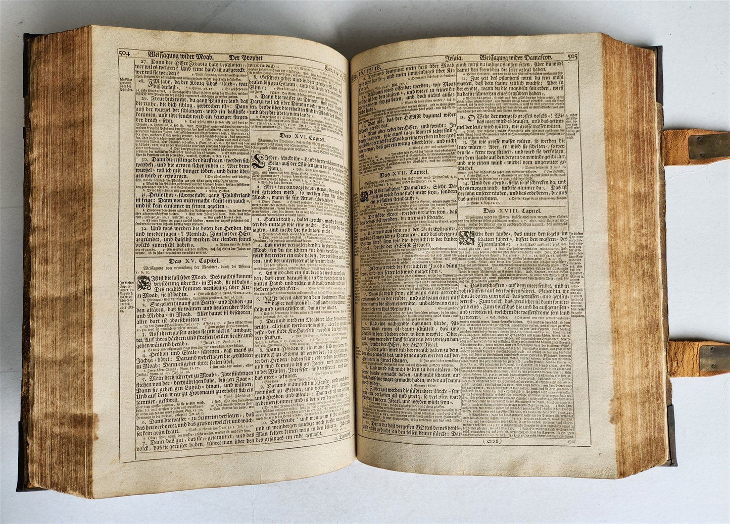 1736 SWISS LUTHER BIBLE antique PIGSKIN BOUND FOLIO w/ BRASS FITTINGS & CLASPS