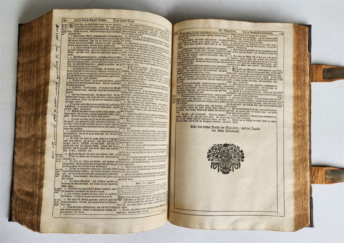 1736 SWISS LUTHER BIBLE antique PIGSKIN BOUND FOLIO w/ BRASS FITTINGS & CLASPS