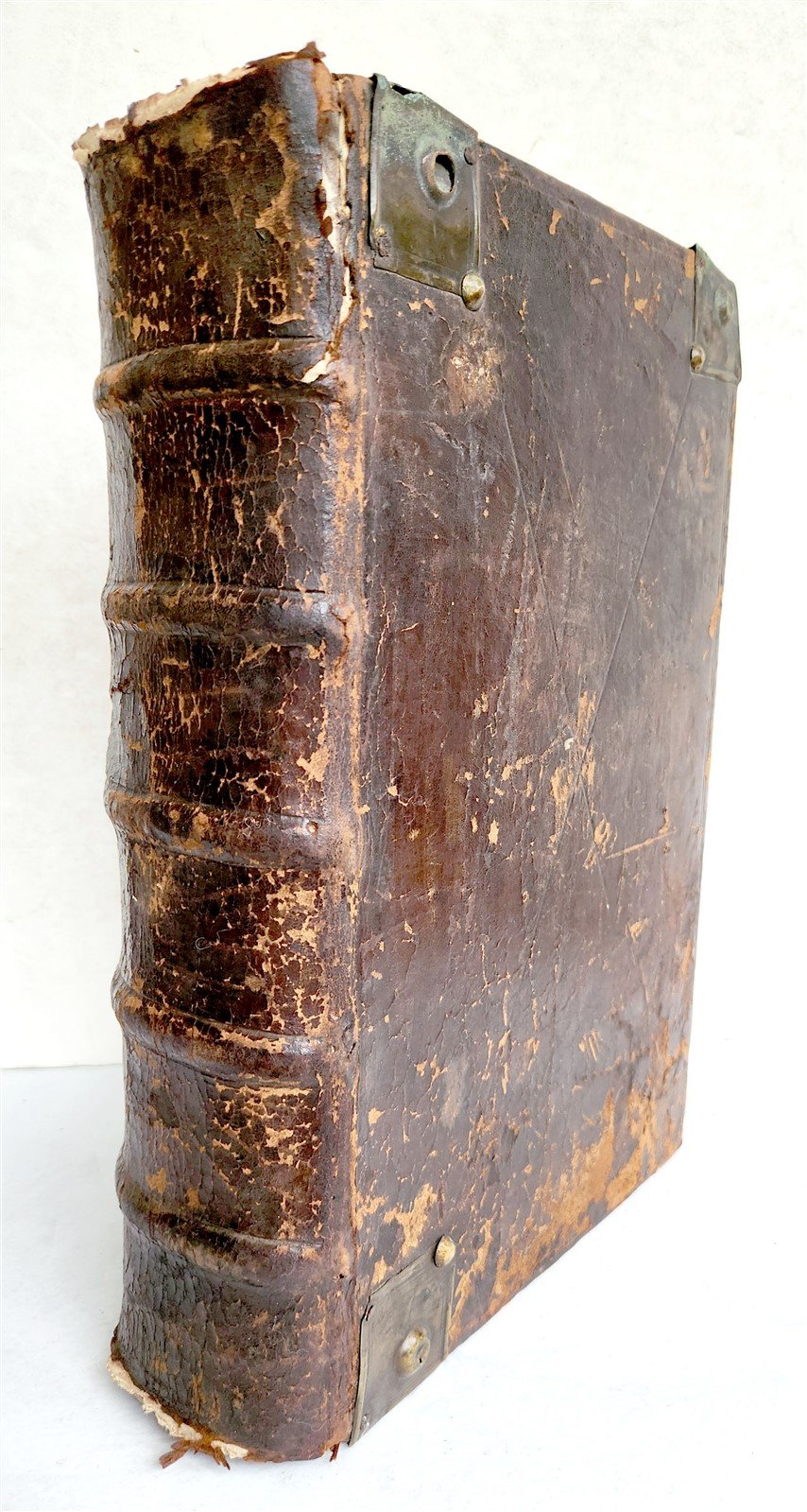 1720 BIBLE in GERMAN SWISS ILLUSTRATED antique FOLIO w/ BRASS FITTINGS