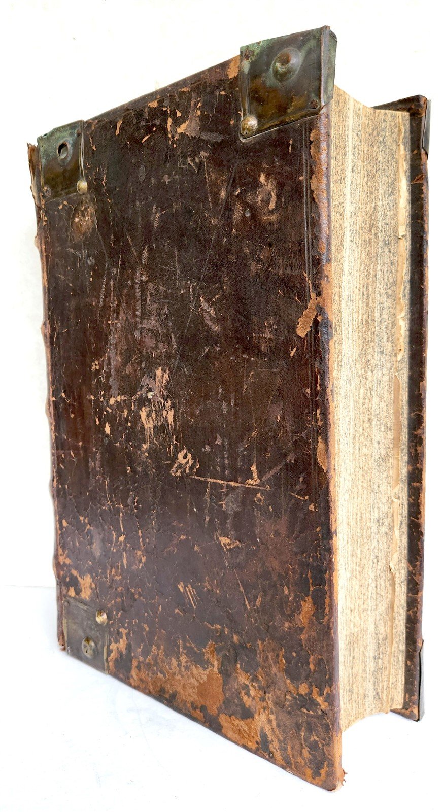 1720 BIBLE in GERMAN SWISS ILLUSTRATED antique FOLIO w/ BRASS FITTINGS