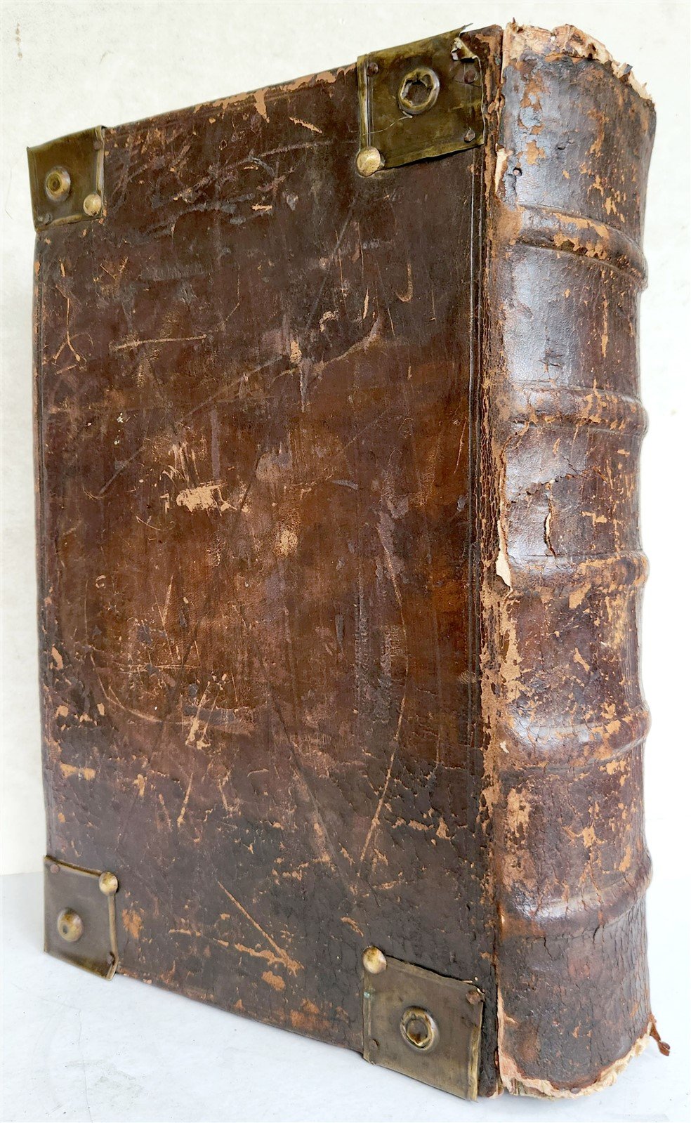 1720 BIBLE in GERMAN SWISS ILLUSTRATED antique FOLIO w/ BRASS FITTINGS