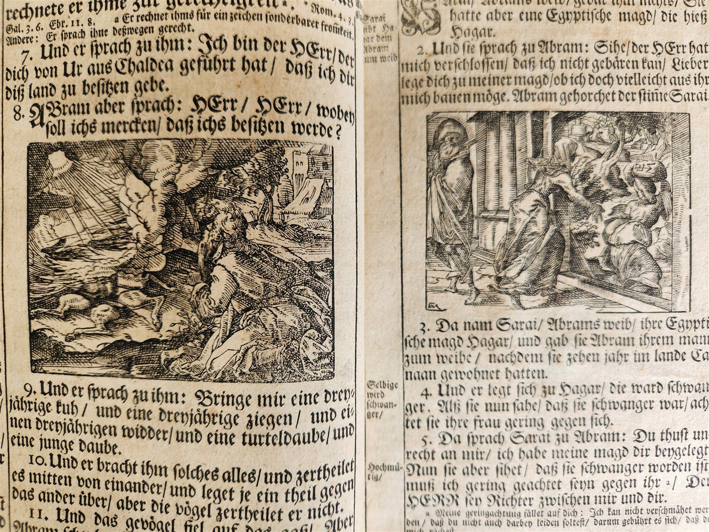 1720 BIBLE in GERMAN SWISS ILLUSTRATED antique FOLIO w/ BRASS FITTINGS