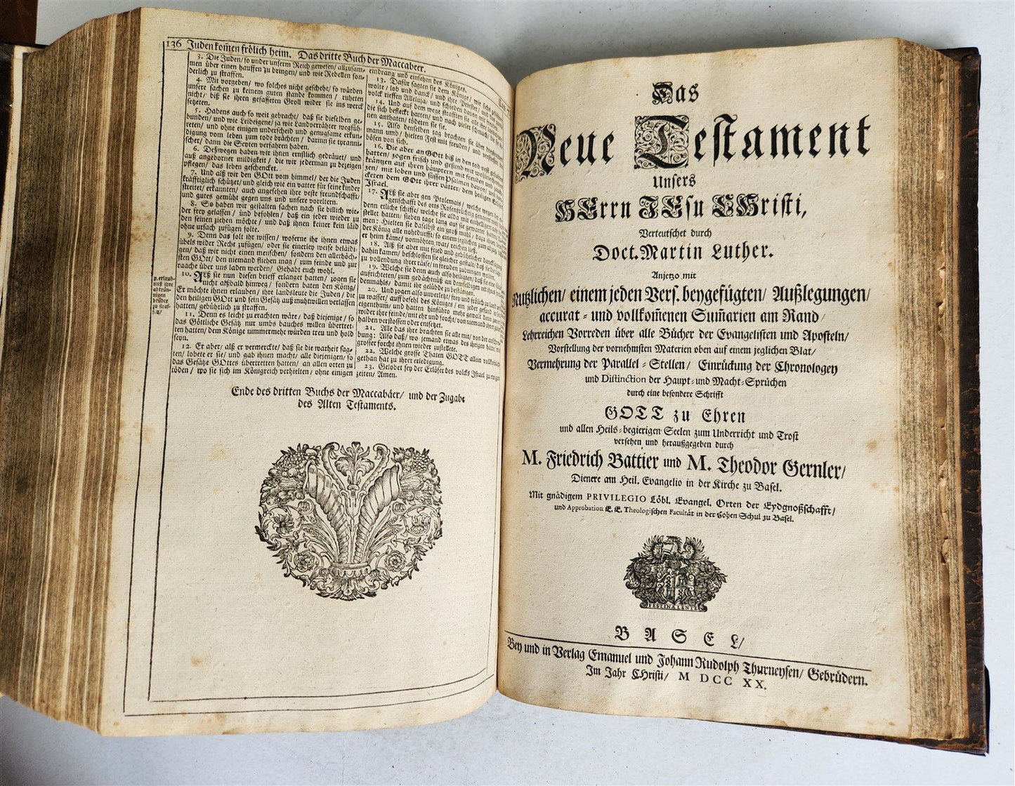 1720 BIBLE in GERMAN SWISS ILLUSTRATED antique FOLIO w/ BRASS FITTINGS