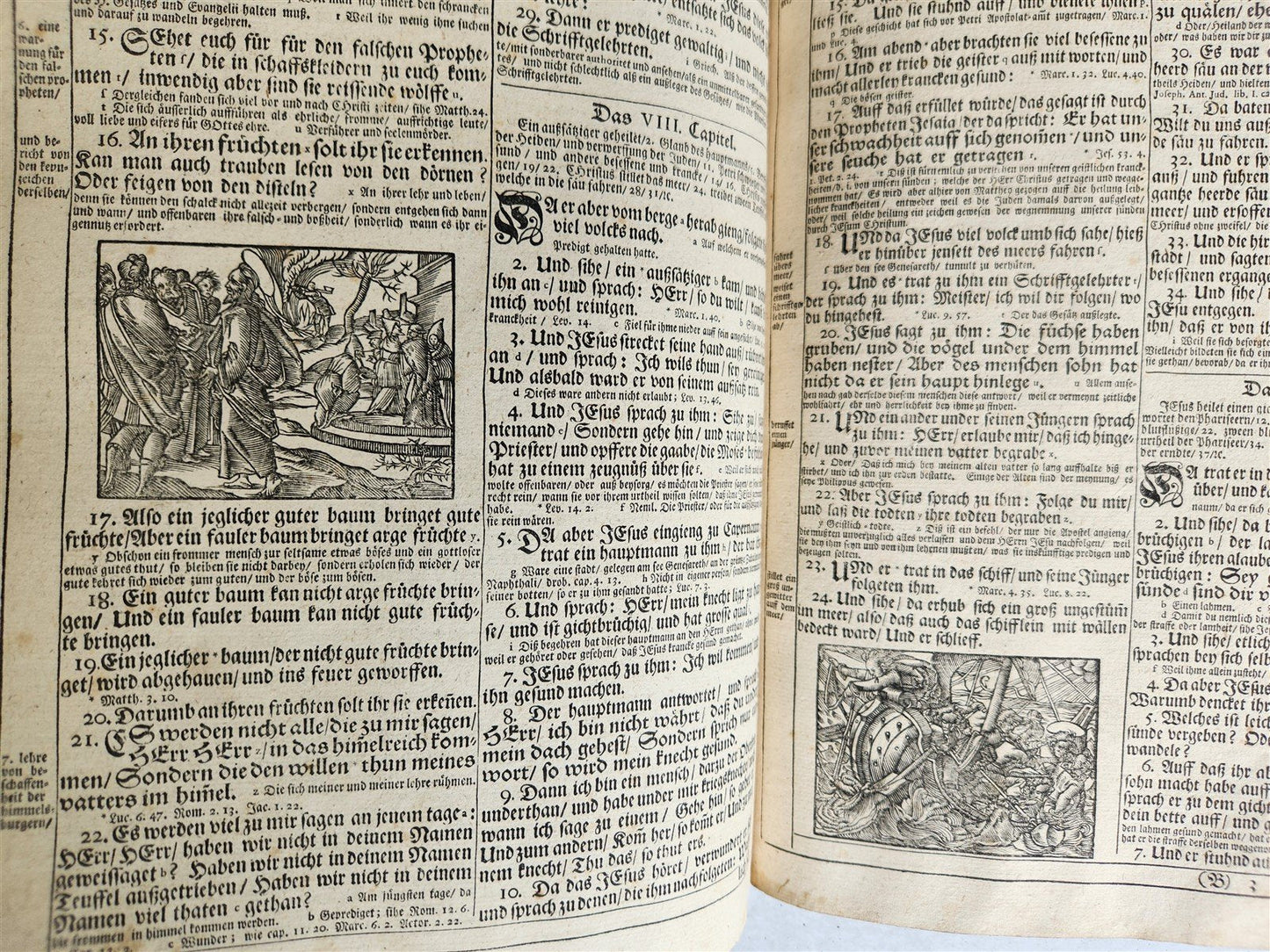 1720 BIBLE in GERMAN SWISS ILLUSTRATED antique FOLIO w/ BRASS FITTINGS
