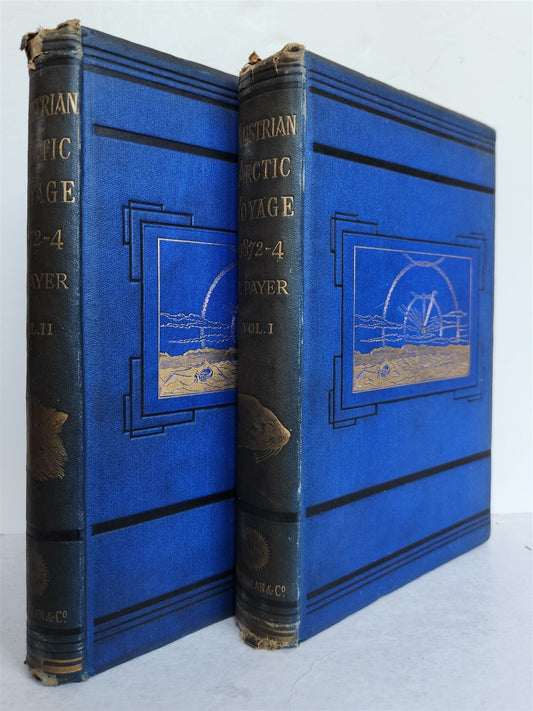 1876 NEW LANDS WITHIN ARCTIC CIRCLE 2 VOLS antique ILLUSTRATED Ship Tegetthoff