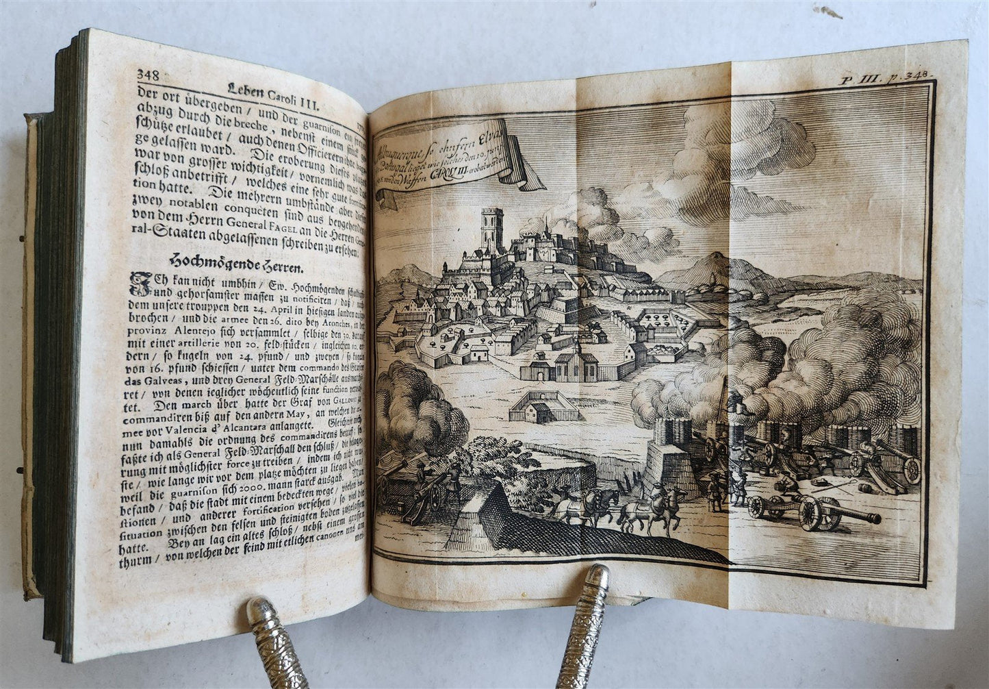 1709 LIFE of CAROLI KING of SPAIN & INDIES antique PIGSKIN BOUND ILLUSTRATED v.3