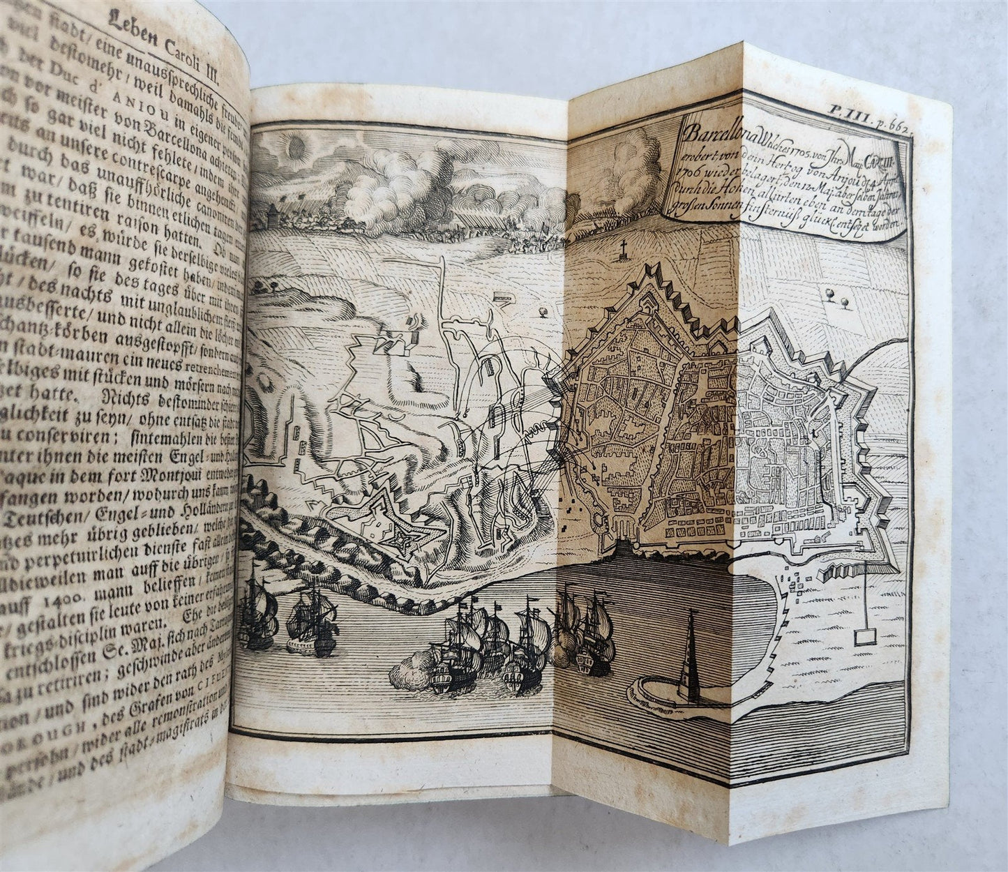 1709 LIFE of CAROLI KING of SPAIN & INDIES antique PIGSKIN BOUND ILLUSTRATED v.3