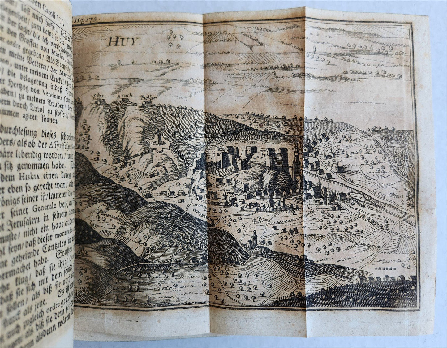 1708 LIFE of CAROLI KING of SPAIN & INDIES antique PIGSKIN BOUND ILLUSTRATED v.2