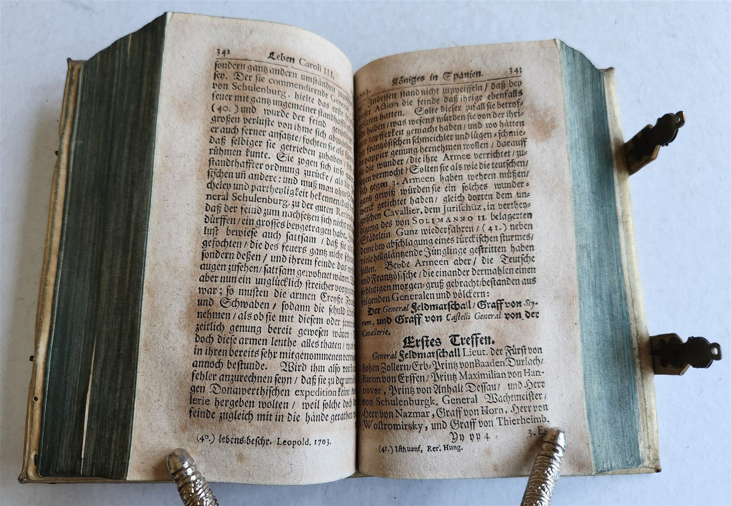 1708 LIFE of CAROLI KING of SPAIN & INDIES antique PIGSKIN BOUND ILLUSTRATED v.2