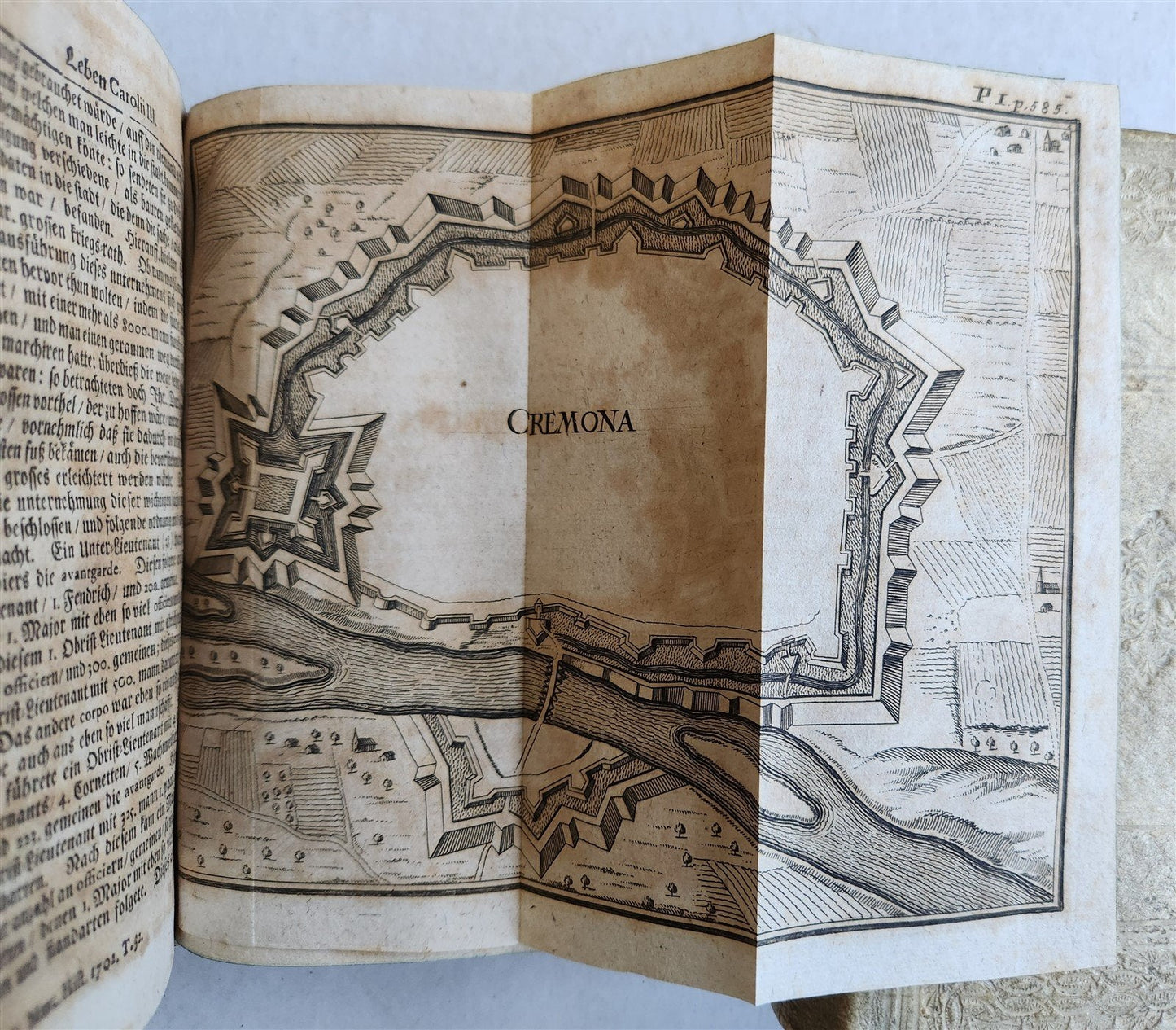 1708 LIFE of CAROLI KING of SPAIN & INDIES antique PIGSKIN BOUND ILLUSTRATED v.1