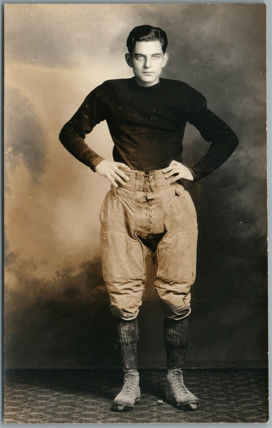 FOOTBALL PLAYER ANTIQUE REAL PHOTO POSTCARD RPPC