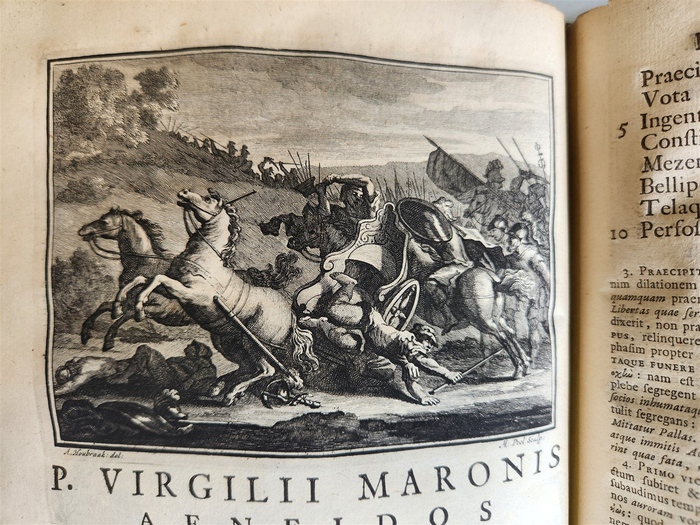 1717 VIRGIL OPERA 2 VOLUMES antique BLIND-STAMPED VELLUM BINDING illustrated