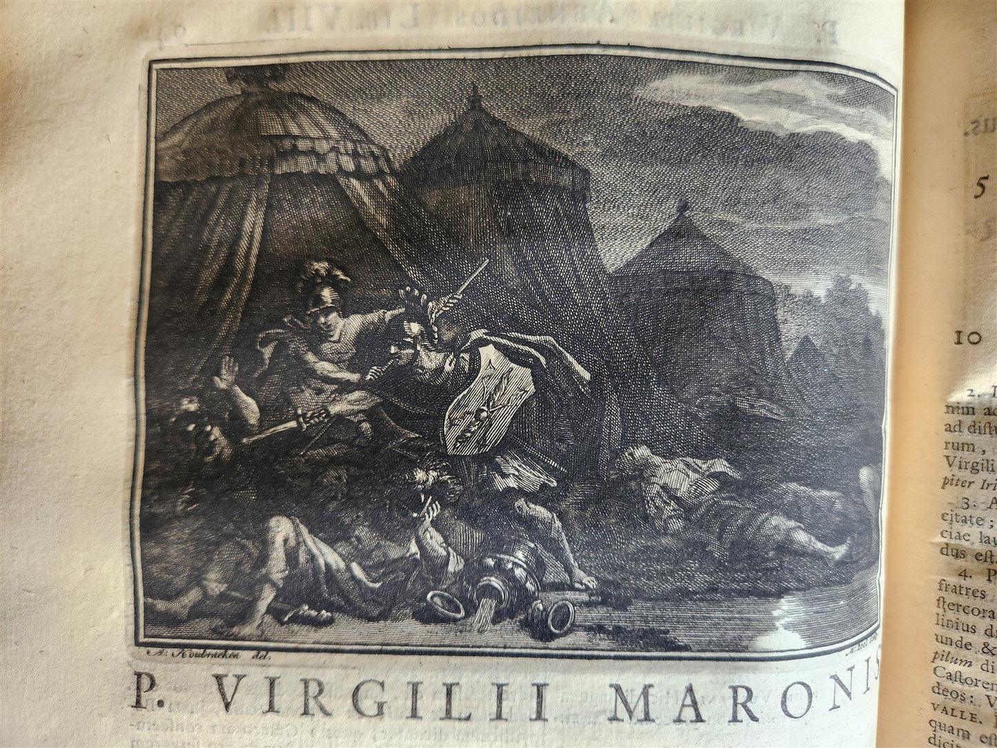 1717 VIRGIL OPERA 2 VOLUMES antique BLIND-STAMPED VELLUM BINDING illustrated
