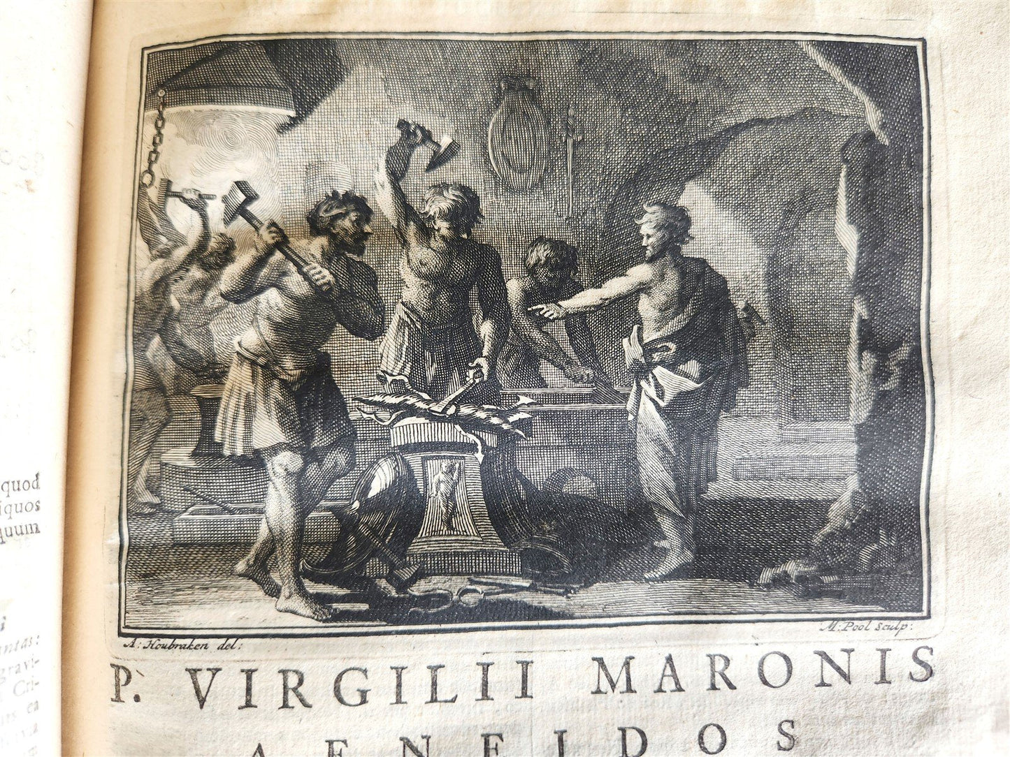 1717 VIRGIL OPERA 2 VOLUMES antique BLIND-STAMPED VELLUM BINDING illustrated