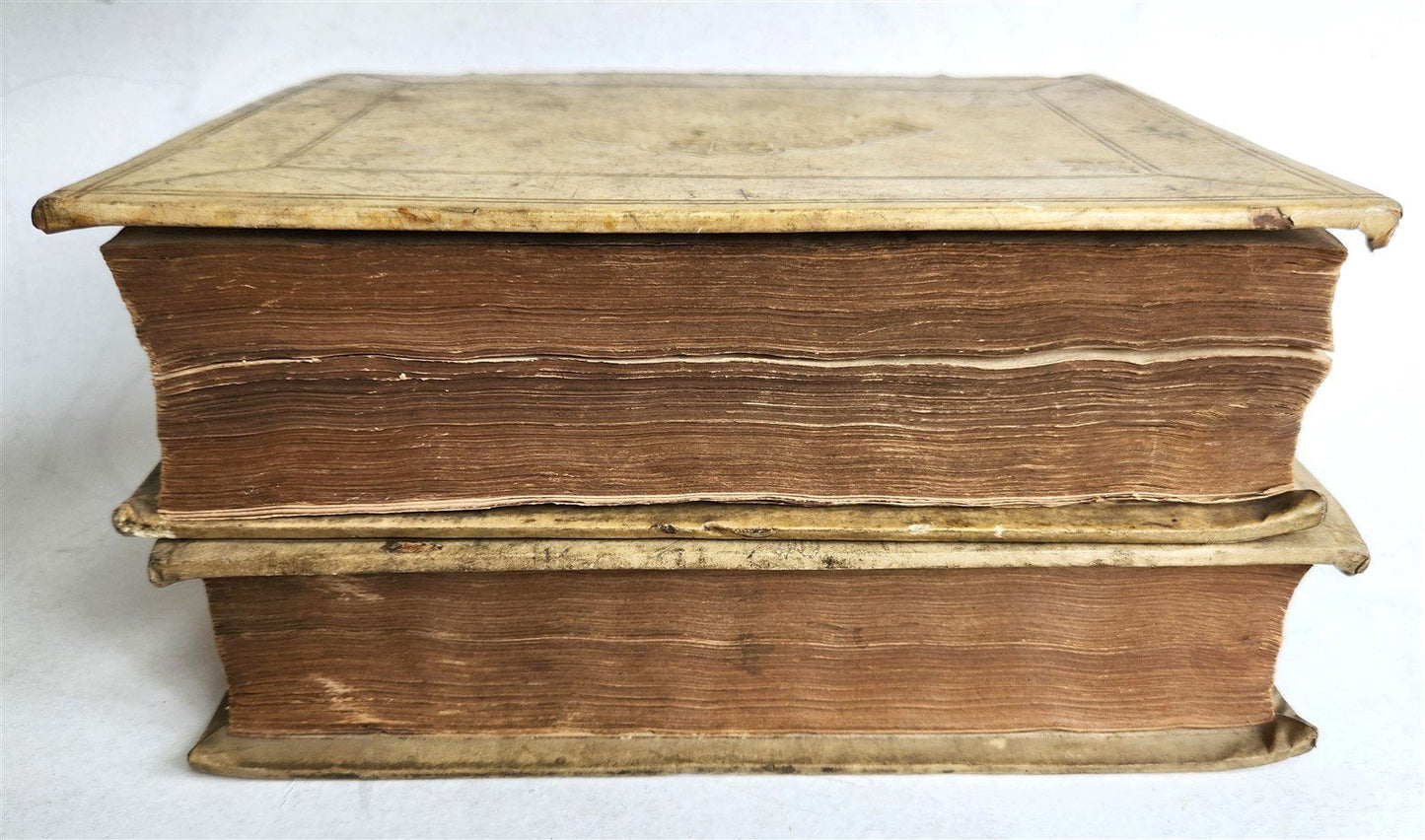 1717 VIRGIL OPERA 2 VOLUMES antique BLIND-STAMPED VELLUM BINDING illustrated