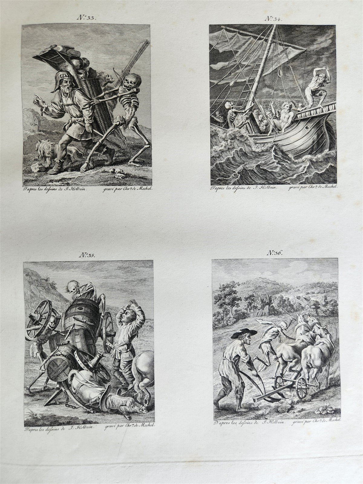 1780 The TRIUMPH of Death ENGRAVINGS by HOLBEIN antique Le triomphe de la mort