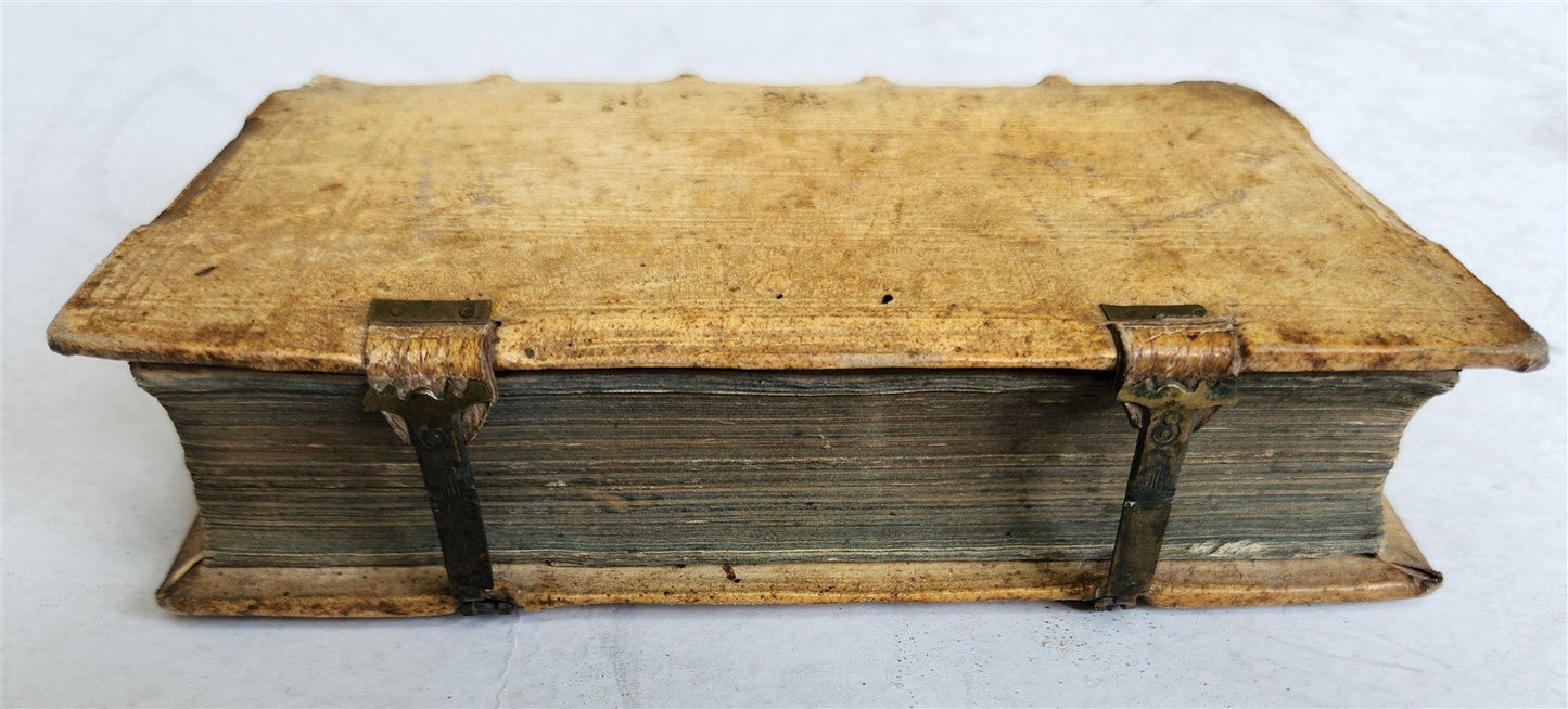 1601 CATECHISMUS by PLANTIN PRESS antique PIGSKIN over WOOD BINDING w/ CLASPS