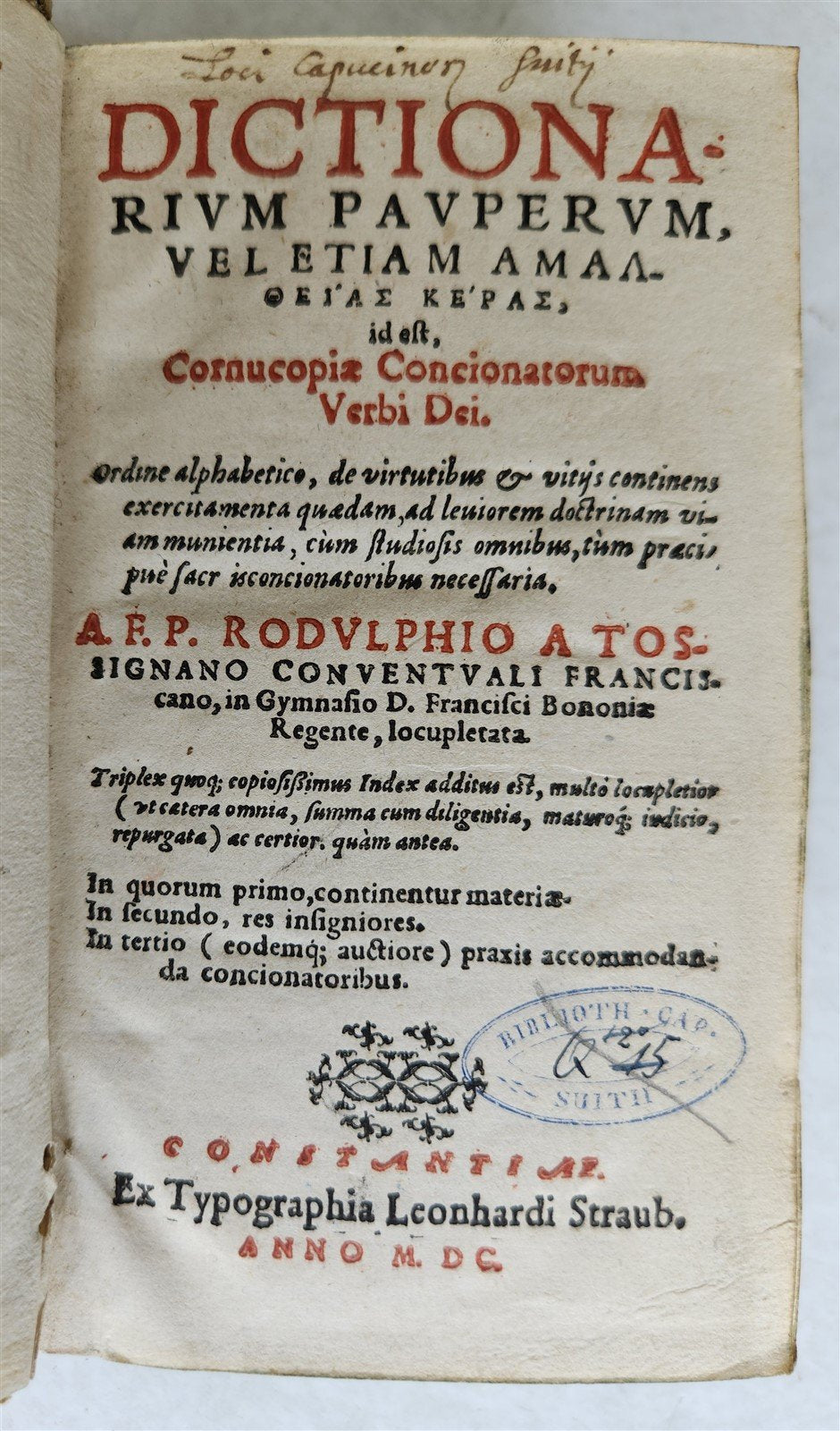 1600 DICTIONARIUM PAUPERUM antique PIGSKIN BOUND Summa de Abstinentia 16th CENT.