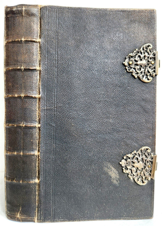 1771 BIBLE in GERMAN STINGRAY BINDING w/SILVER CLASPS antique ILLUSTRATED ZURICH