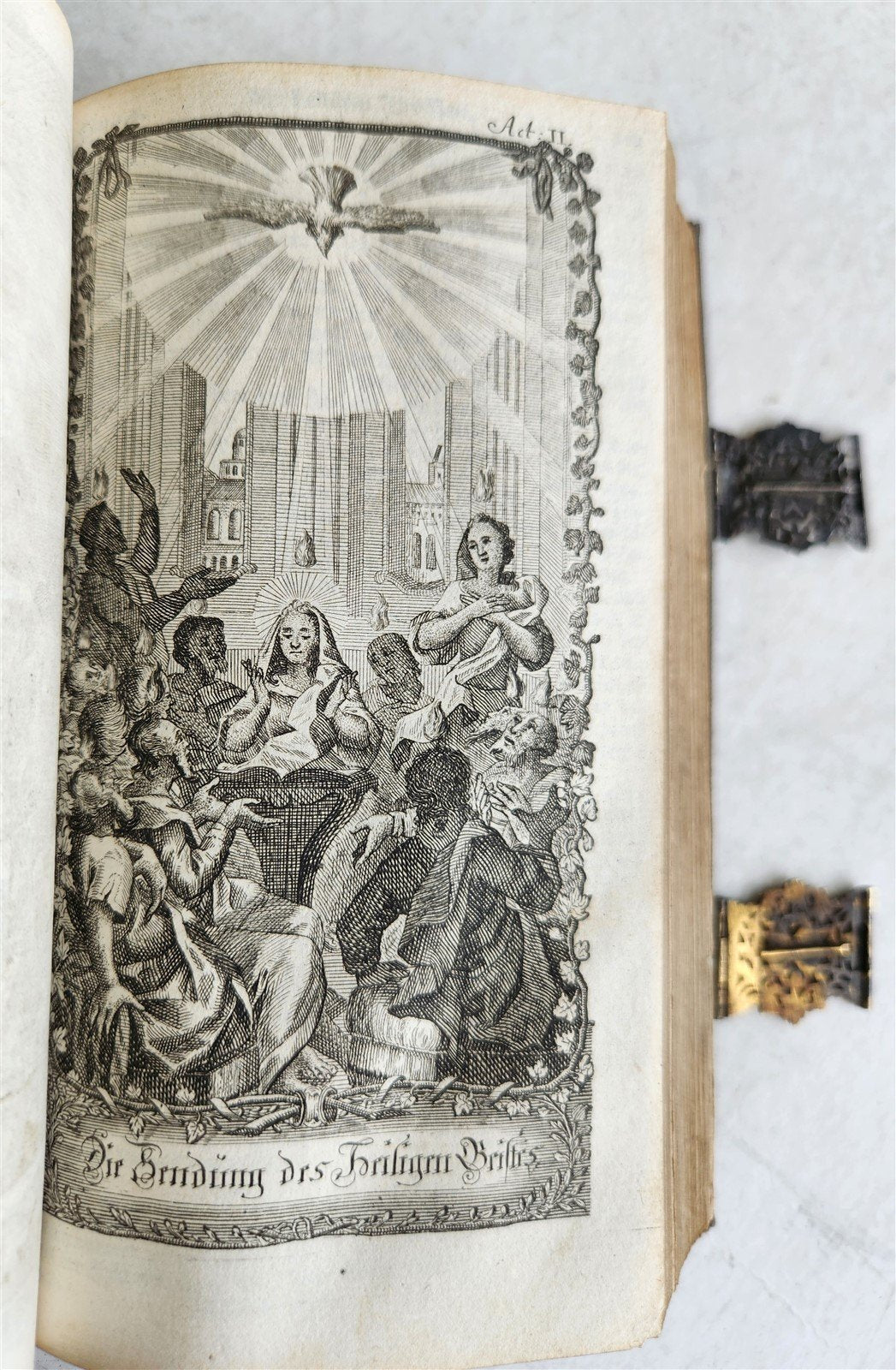 1771 BIBLE in GERMAN STINGRAY BINDING w/SILVER CLASPS antique ILLUSTRATED ZURICH