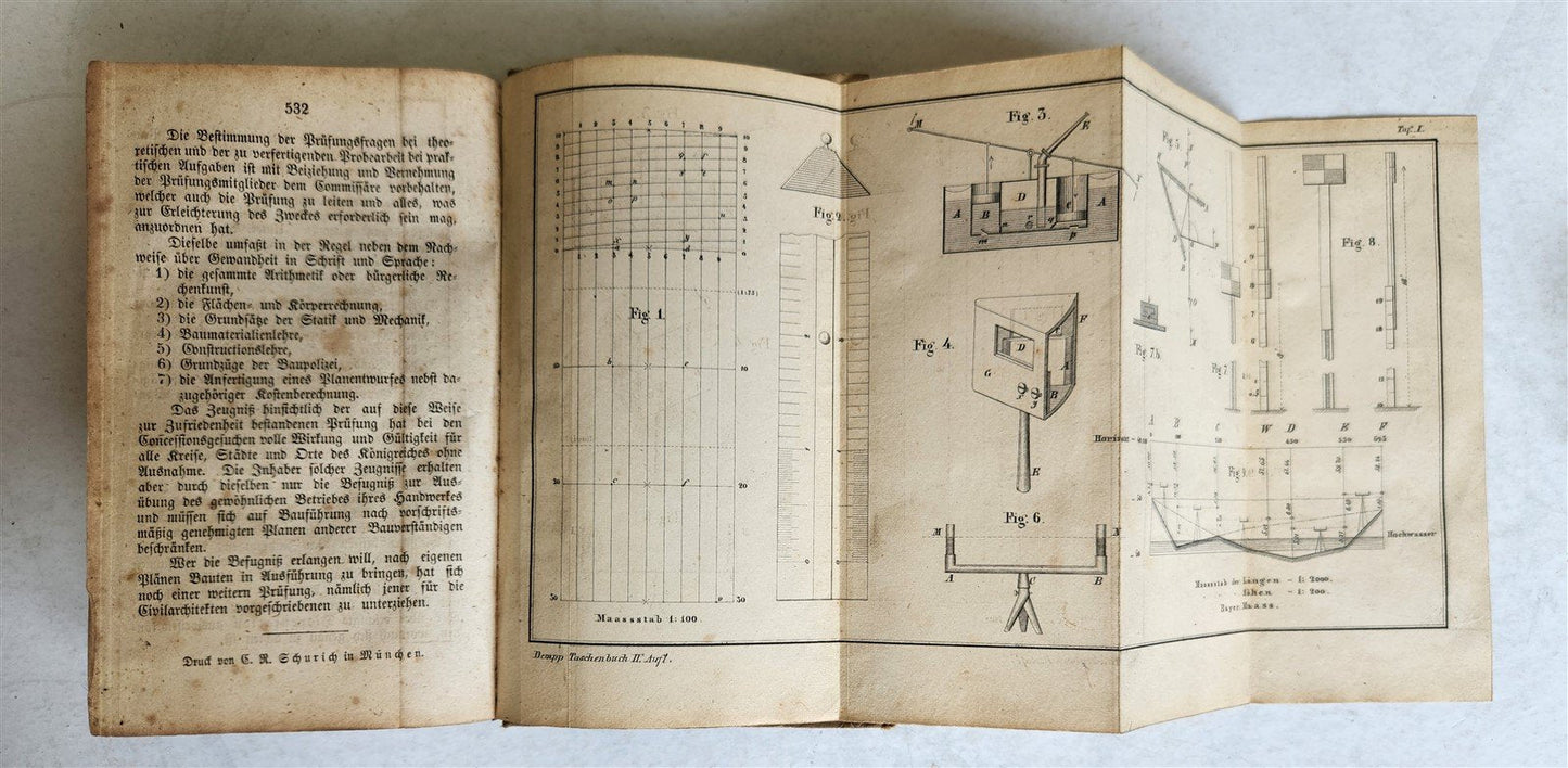 1852 POCKETBOOK for SONE MASONS CARPENTERS FOREMEN antique ILLUSTRATED in GERMAN