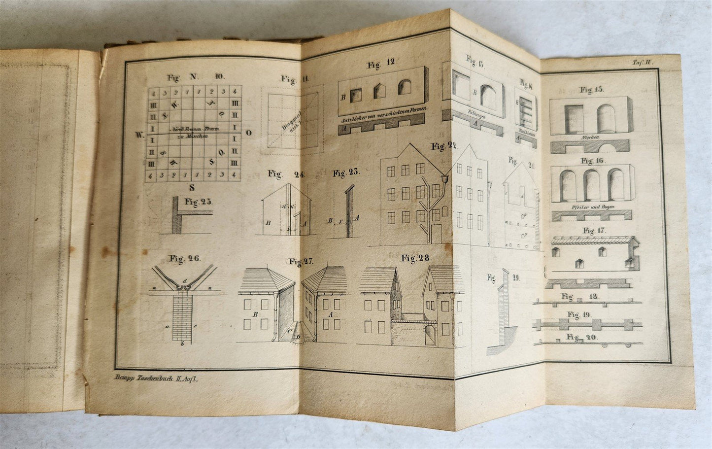 1852 POCKETBOOK for SONE MASONS CARPENTERS FOREMEN antique ILLUSTRATED in GERMAN